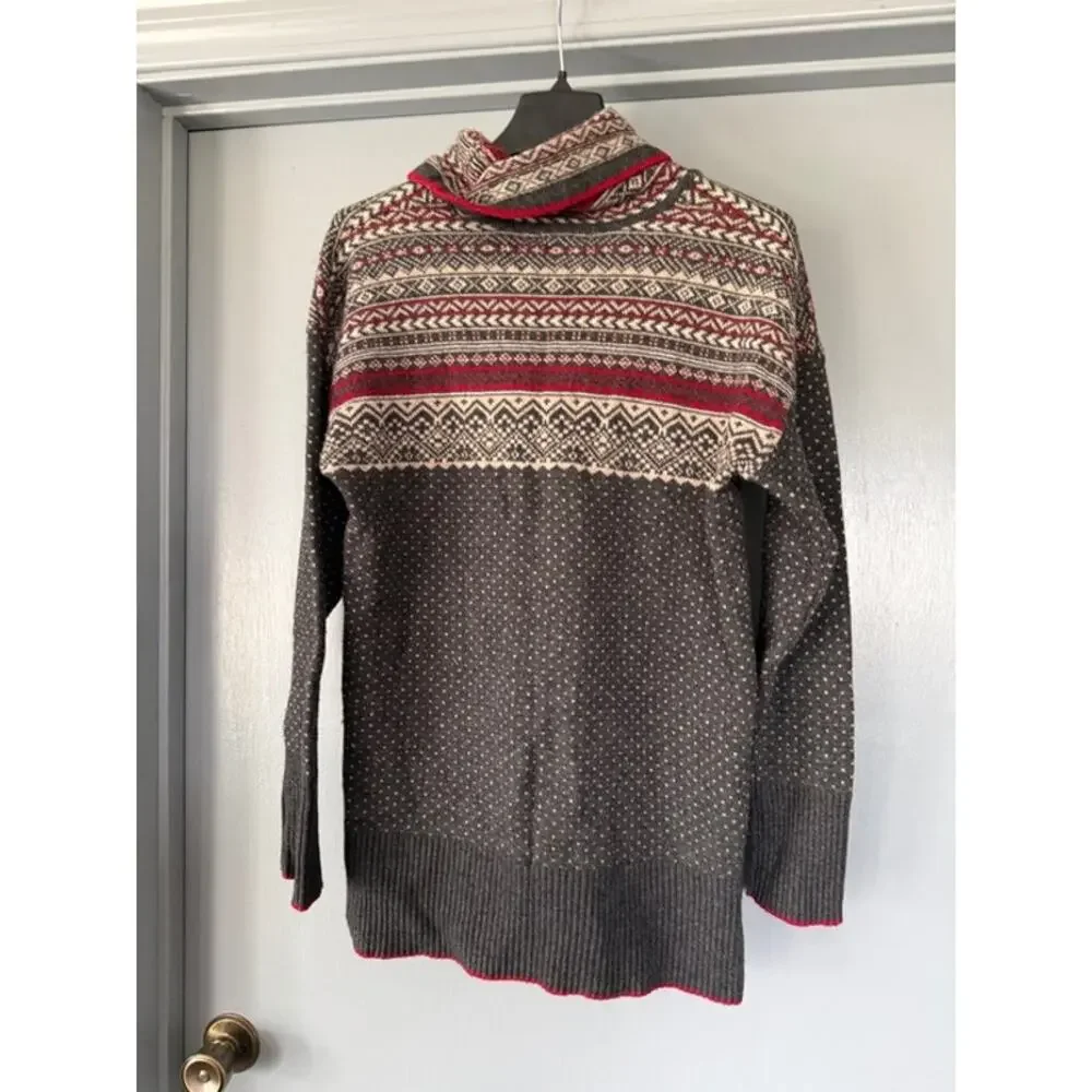 Eddie Bauer Gray Cowl Neck Wool Blend Pullover Sweater Nordic Long Sleeve sz M